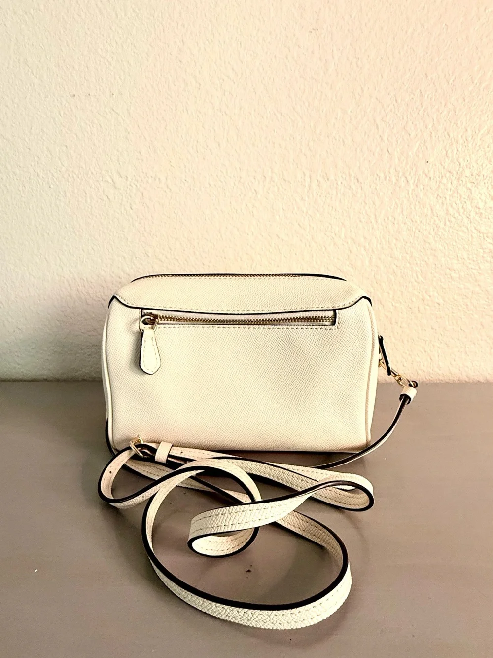 Coach Cream Leather Cosmetic Pouch with Gold Logo